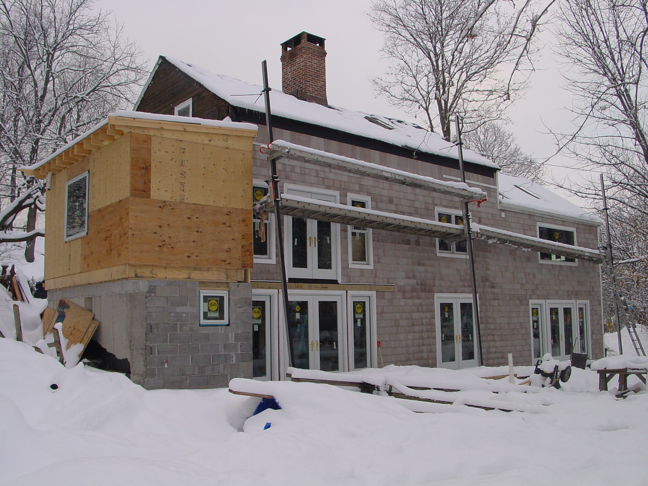 Cedar shingle work progressing